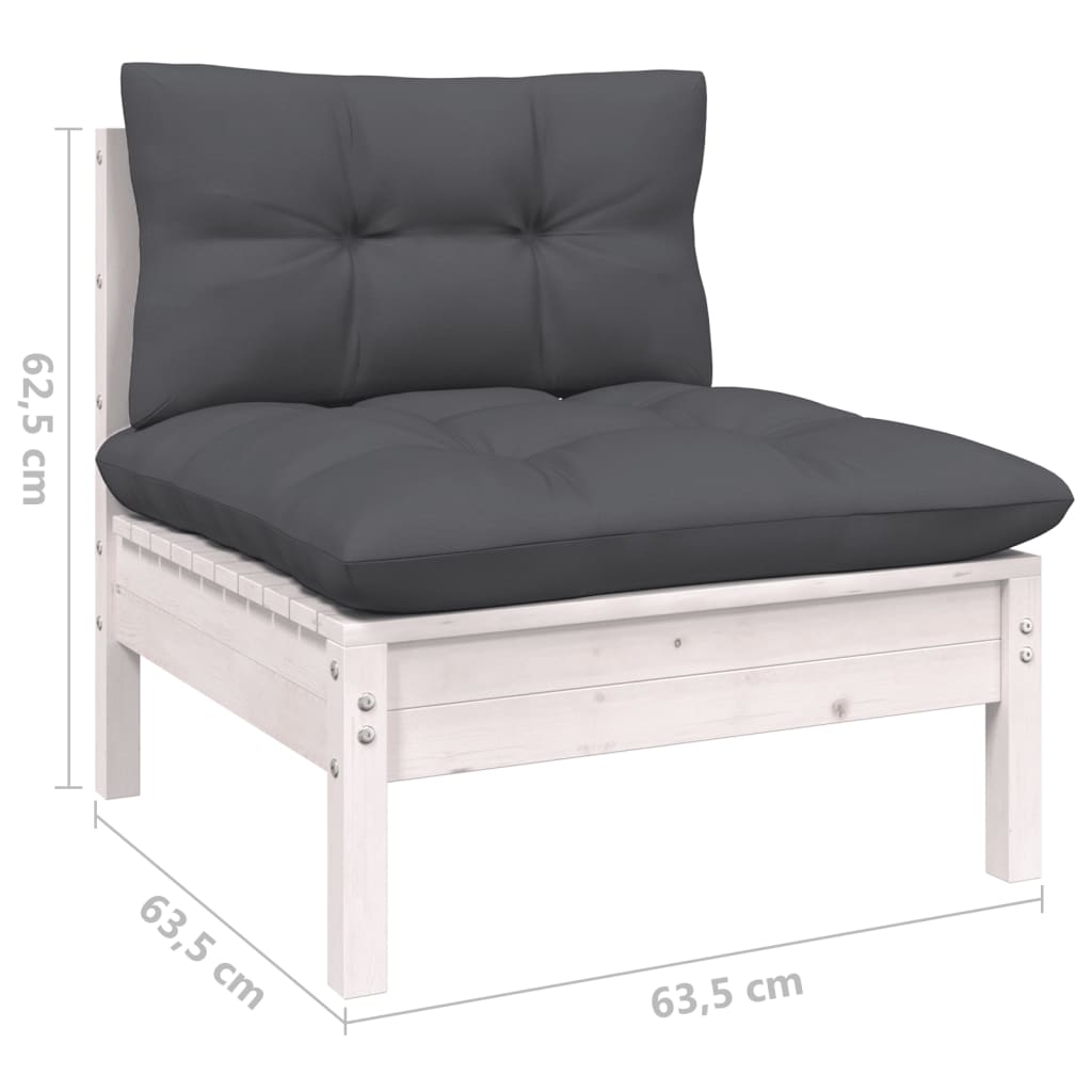 7-tlg. Garten-Lounge-Set mit Kissen Weiss Kiefer Massivholz